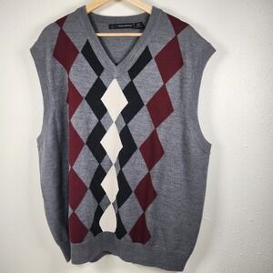 Greg Norman Golf Argle Vest XXL Grey Black Cream Burgundy 100% Merino Wool